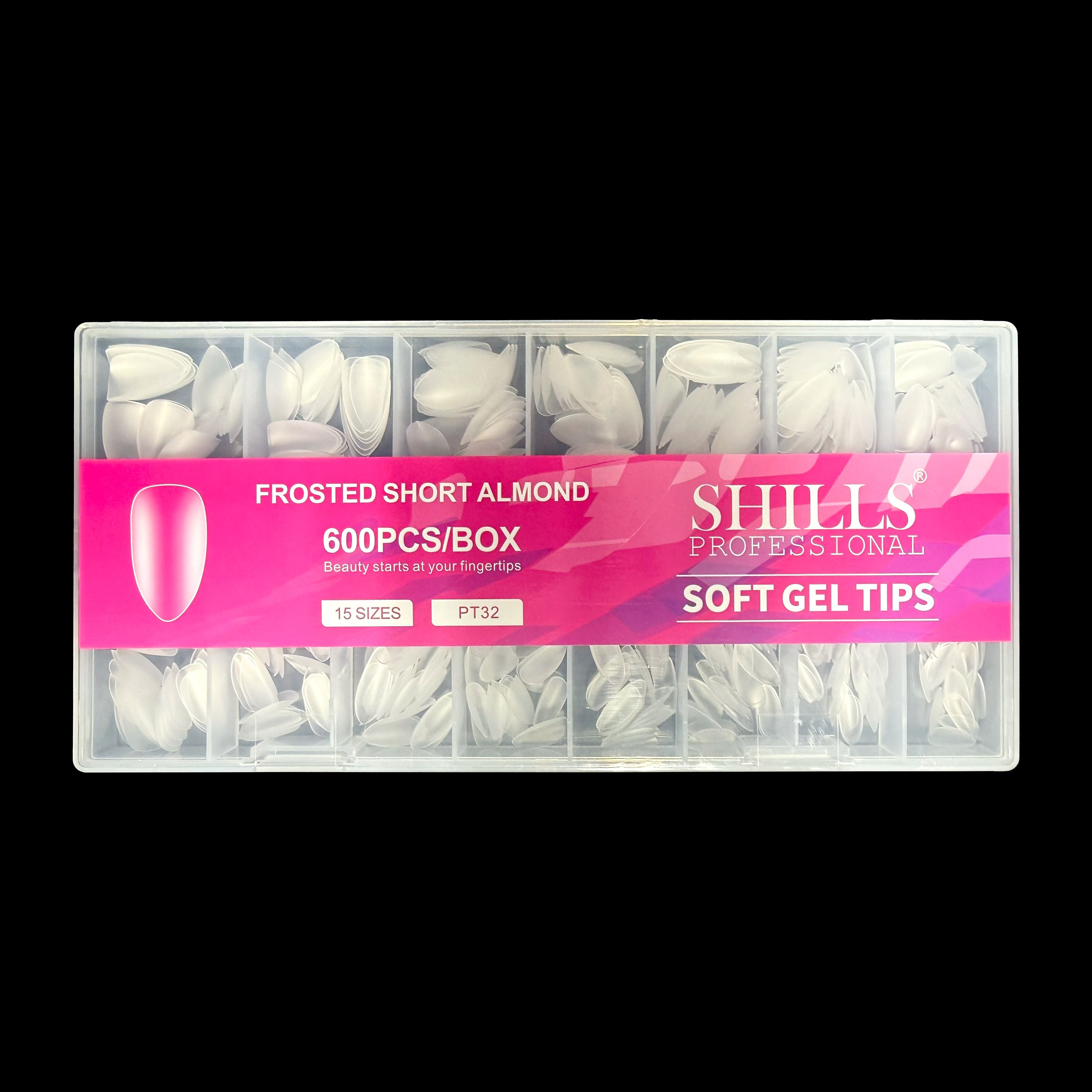 Frosted Short Almond Soft Gel Tips – 600pcs 15 sizes PT32 Clear