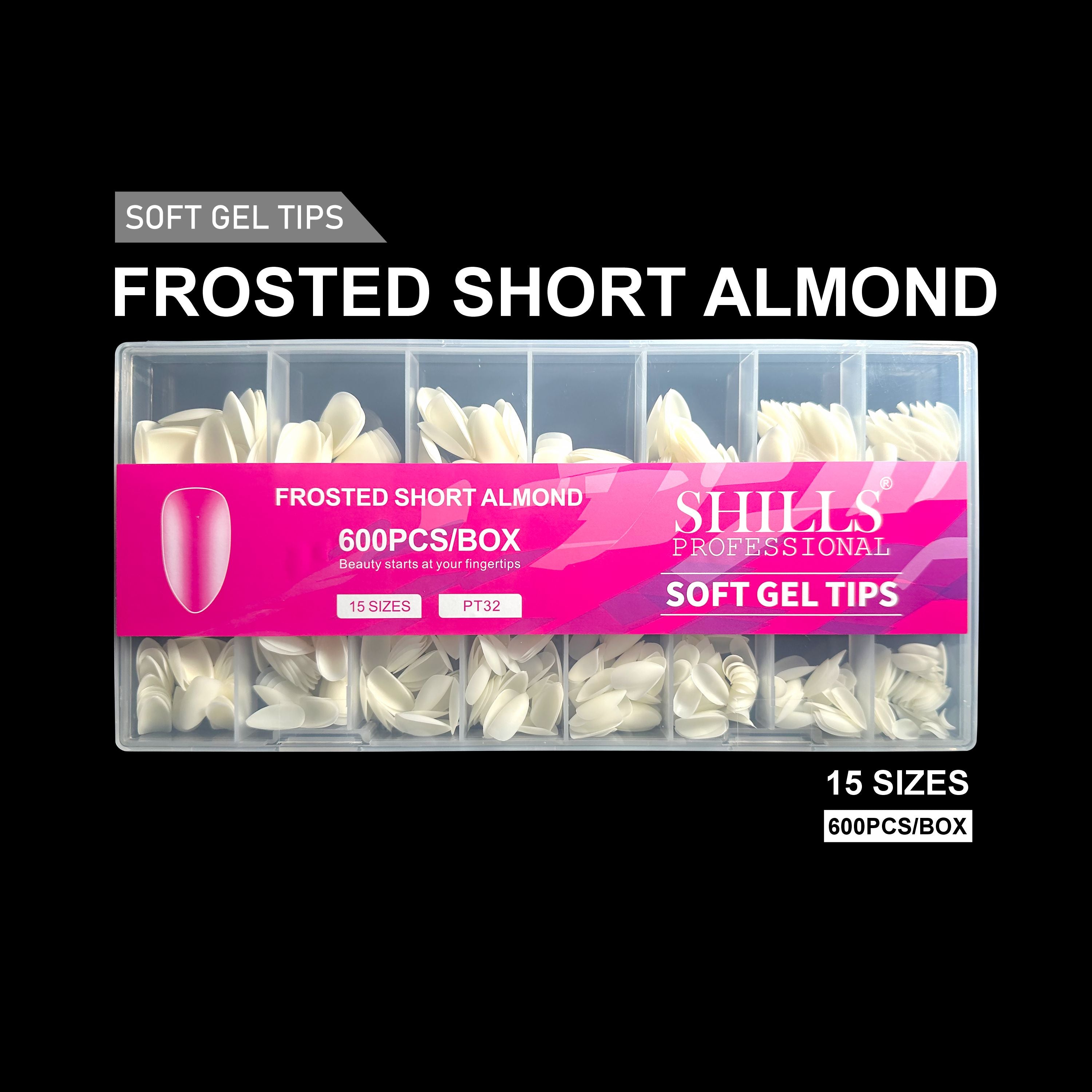 Frosted Short Almond Soft Gel Tips – 600pcs NATURAL