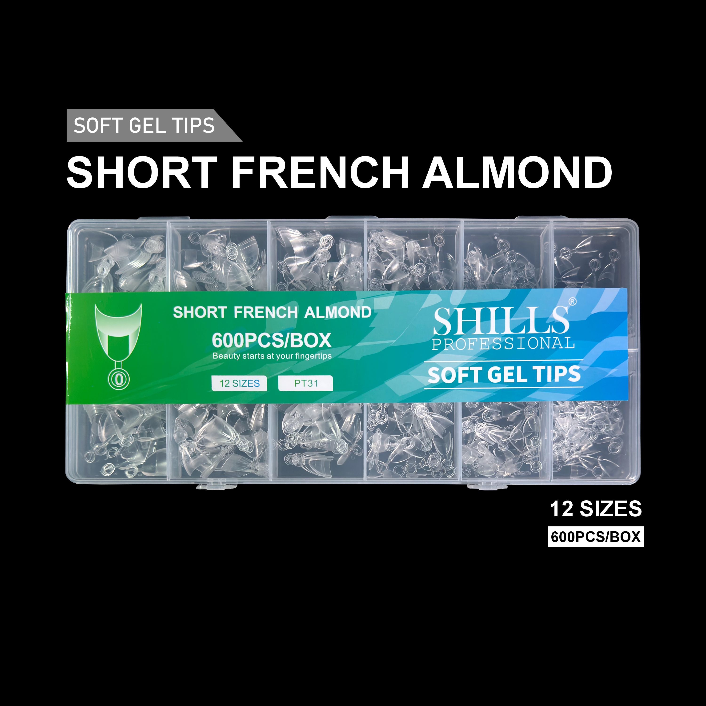 Short French Almond Soft Gel Tips – 600pcs CLEAR