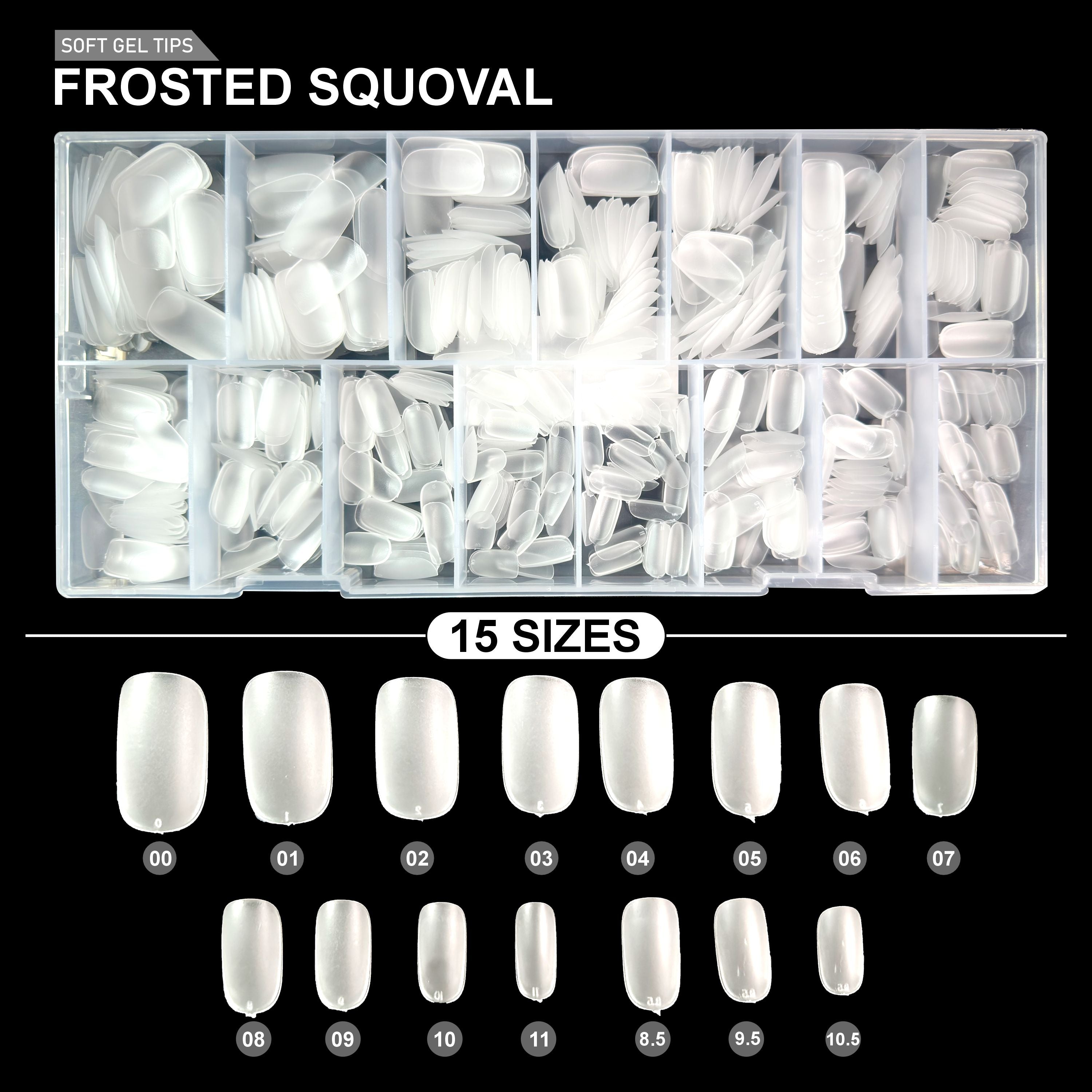 Frosted Squoval Soft Gel Tips – 600pcs CLEAR