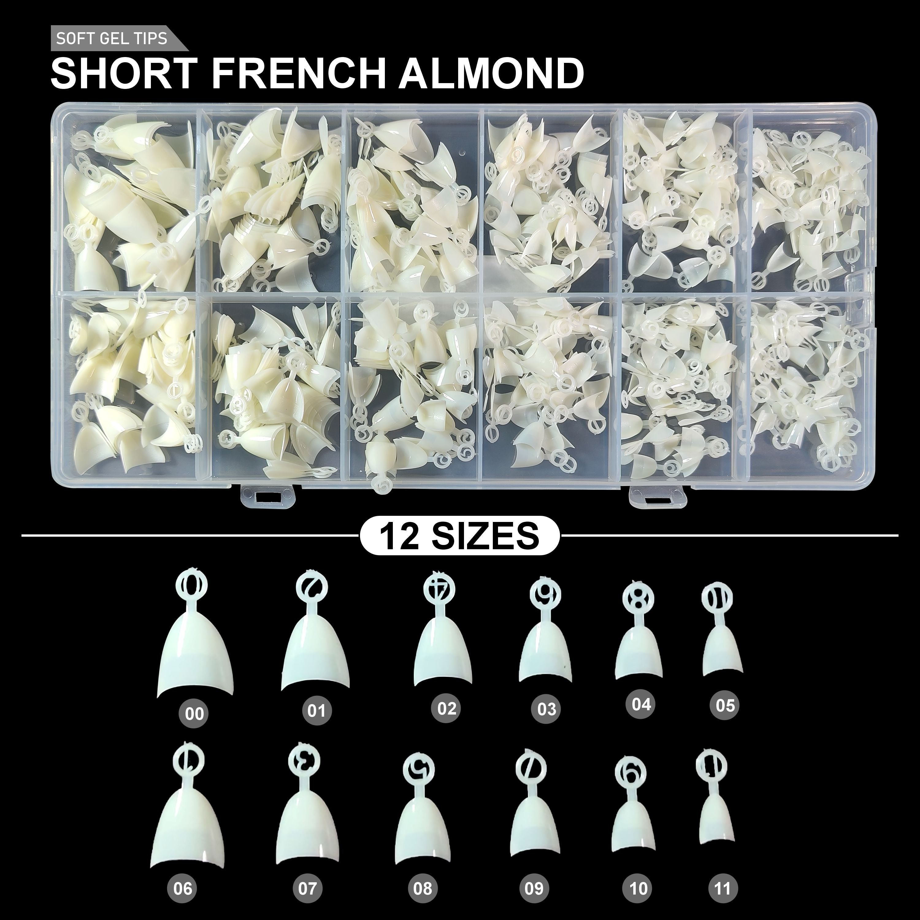 Short French Almond Soft Gel Tips – 600pcs NATURAL