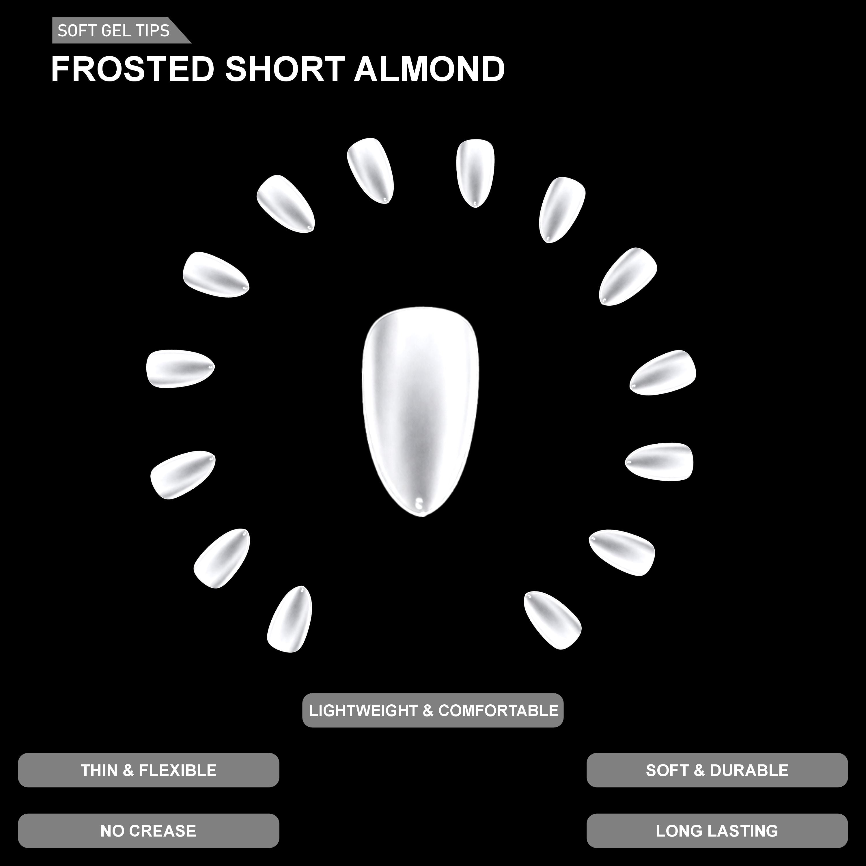 Frosted Short Almond Soft Gel Tips – 600pcs 15 sizes PT32 Clear