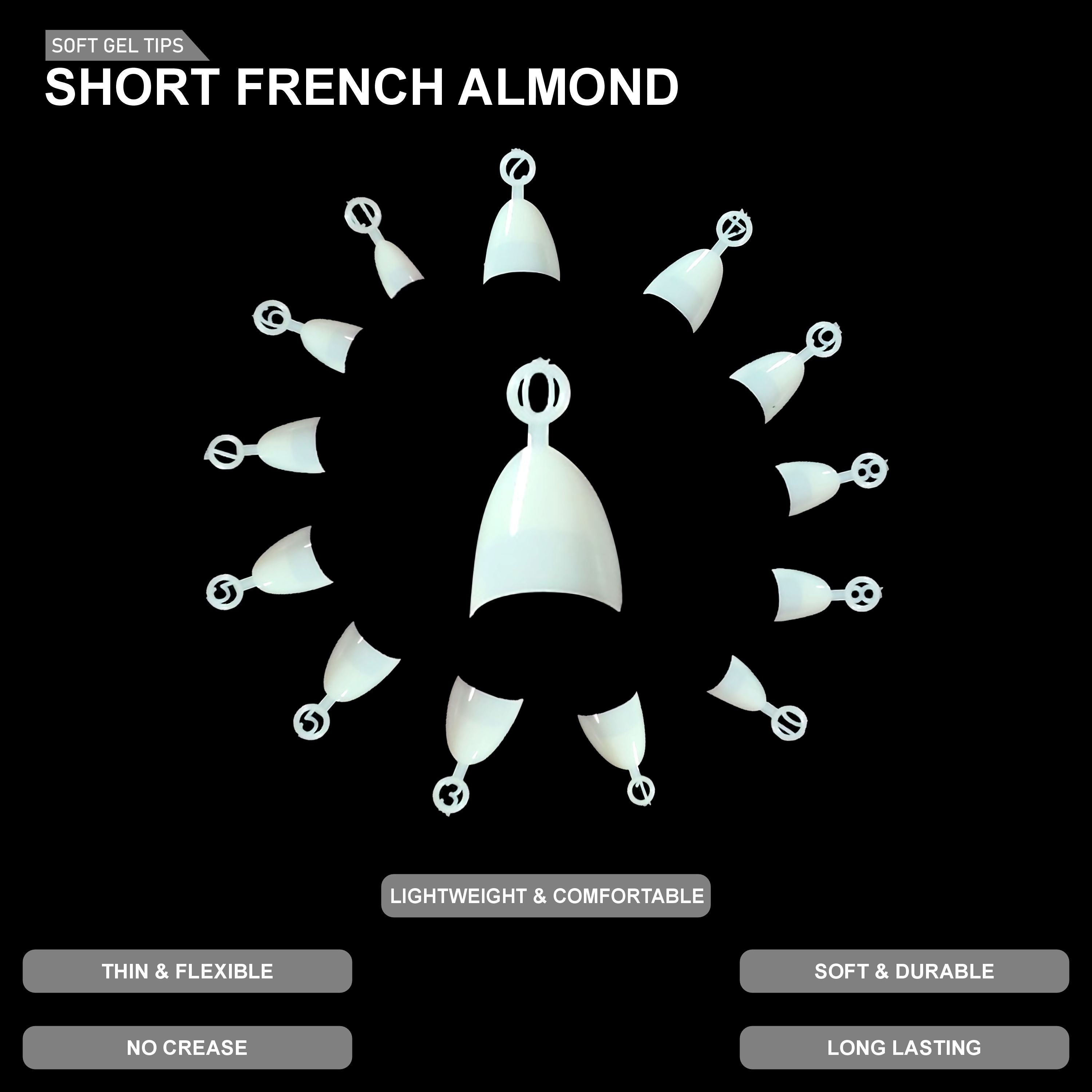 Short French Almond Soft Gel Tips – 600pcs NATURAL