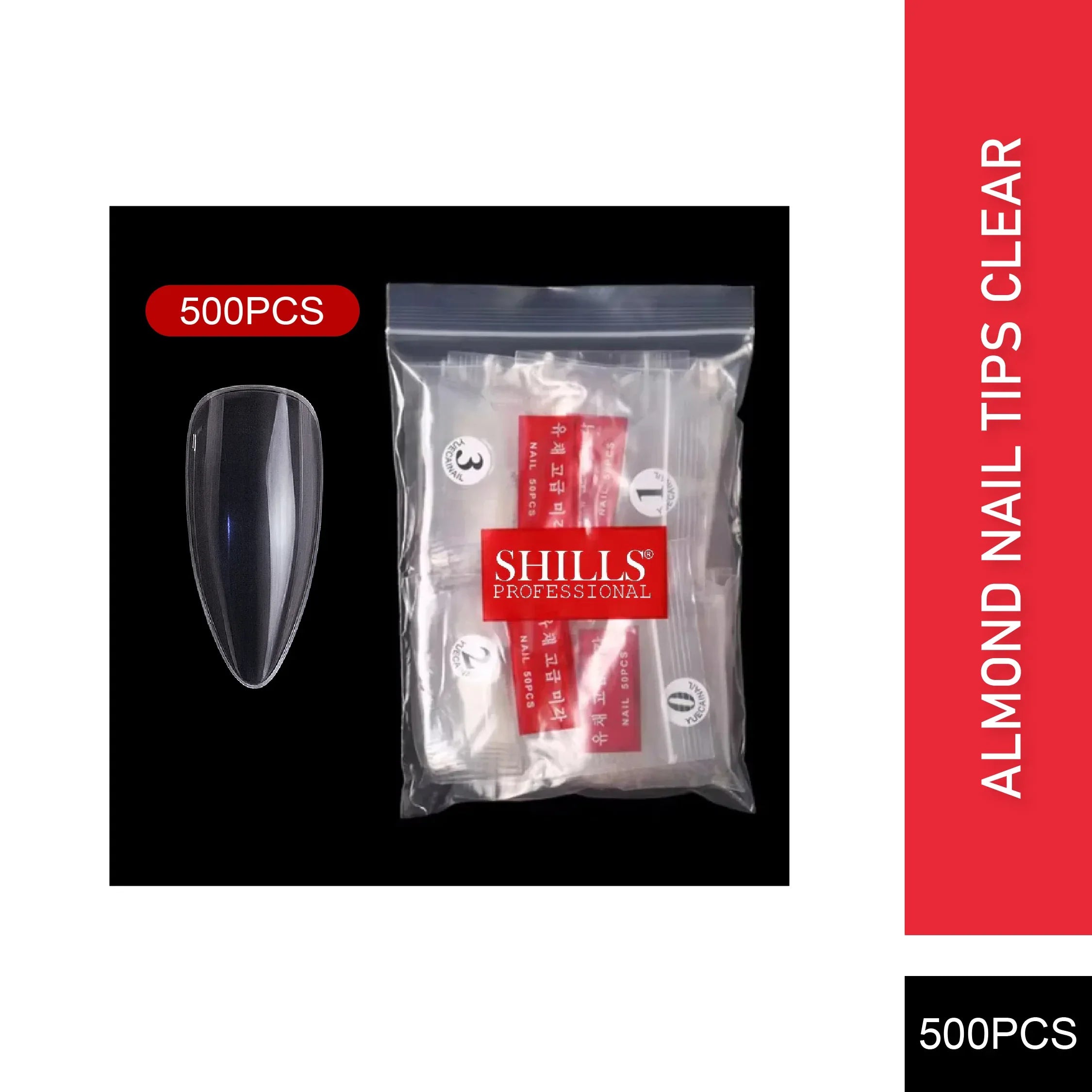 PKT 500pcs Almond Nail Tips Clear - Shills Professional