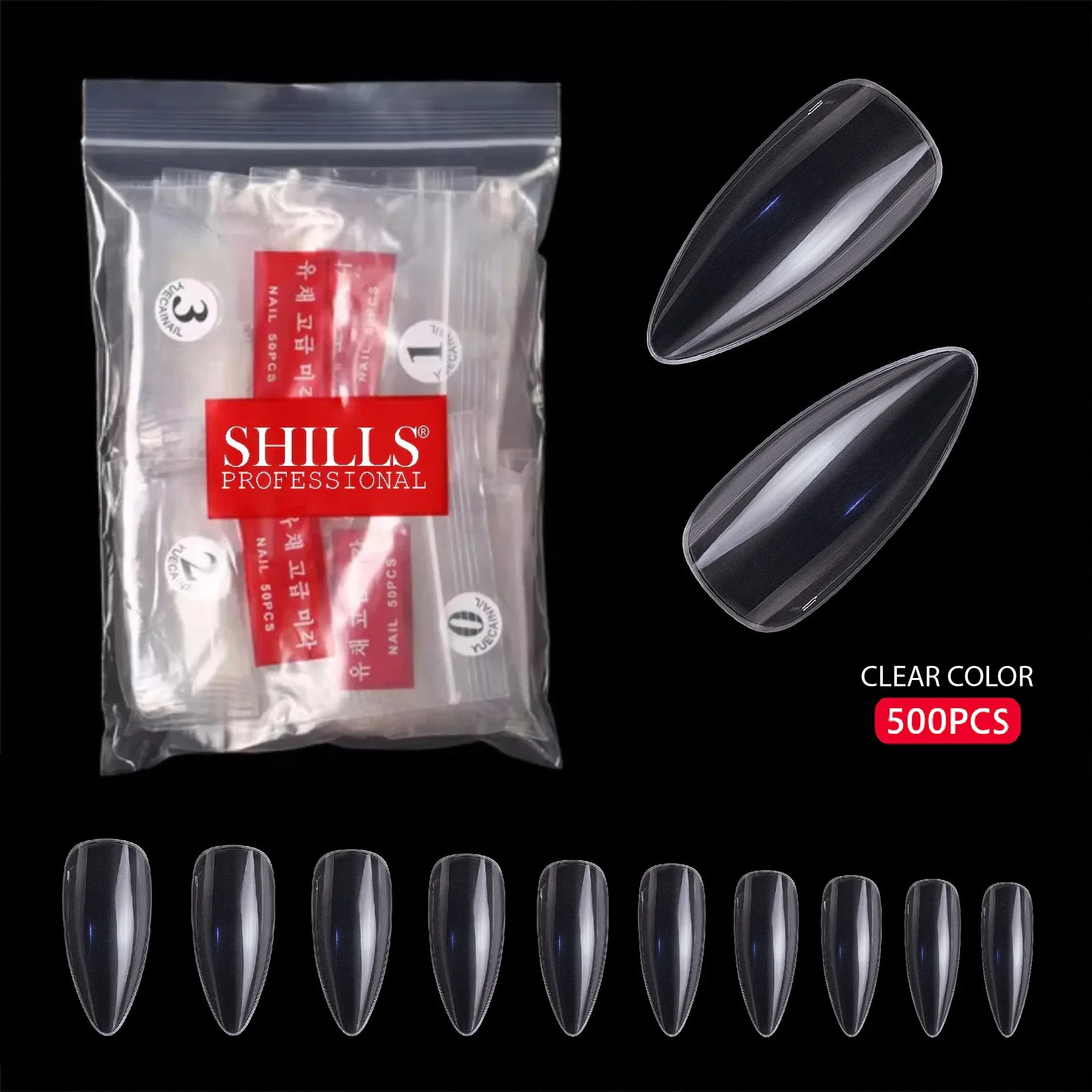 PKT 500pcs Almond Nail Tips Clear - Shills Professional