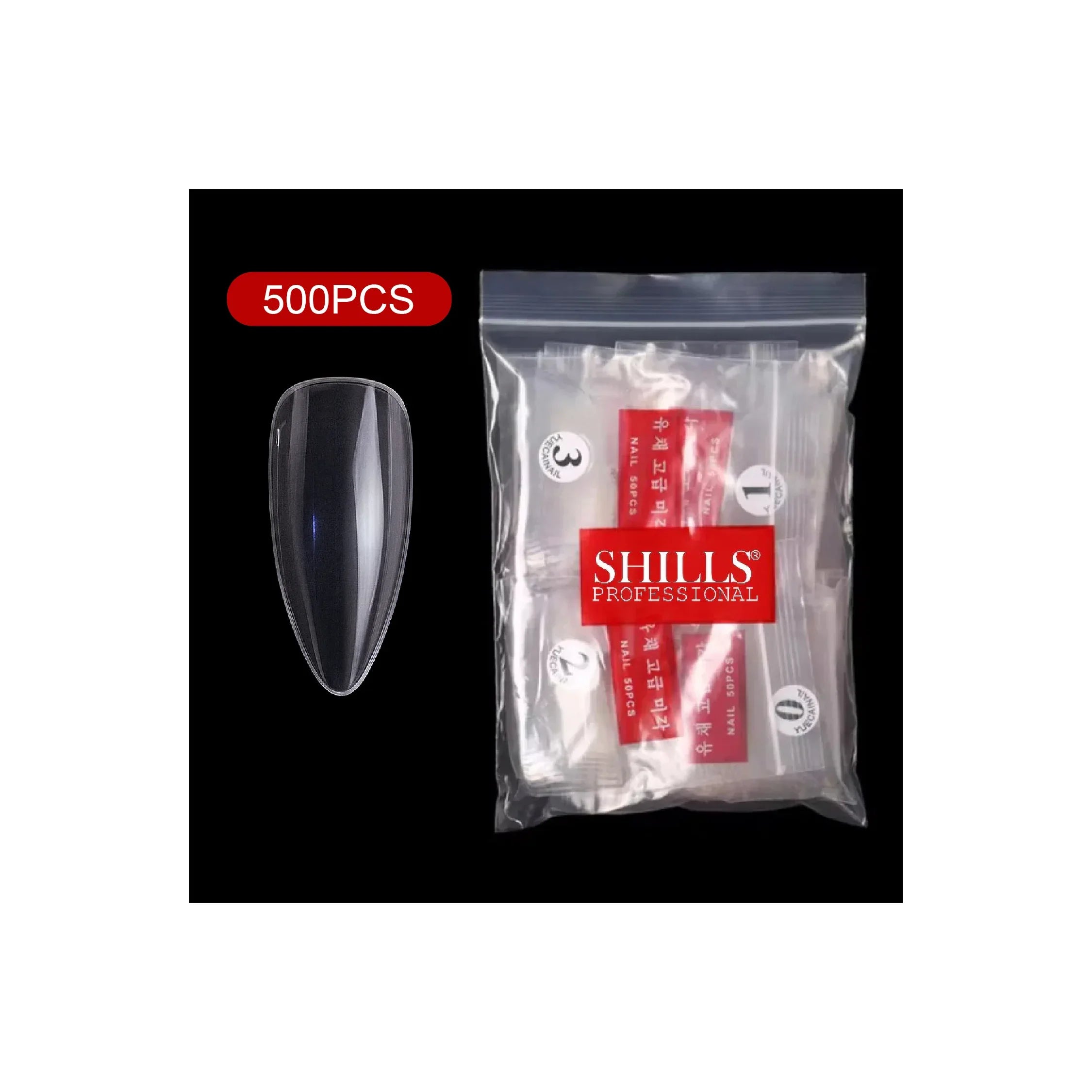 PKT 500pcs Almond Nail Tips Clear - Shills Professional