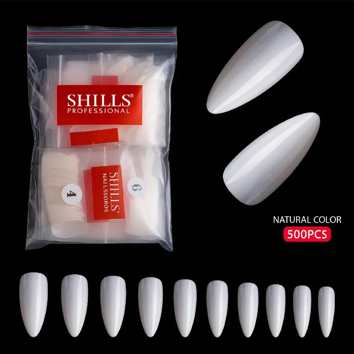 PKT 500pcs Almond Nail Tips Natural - Shills Professional