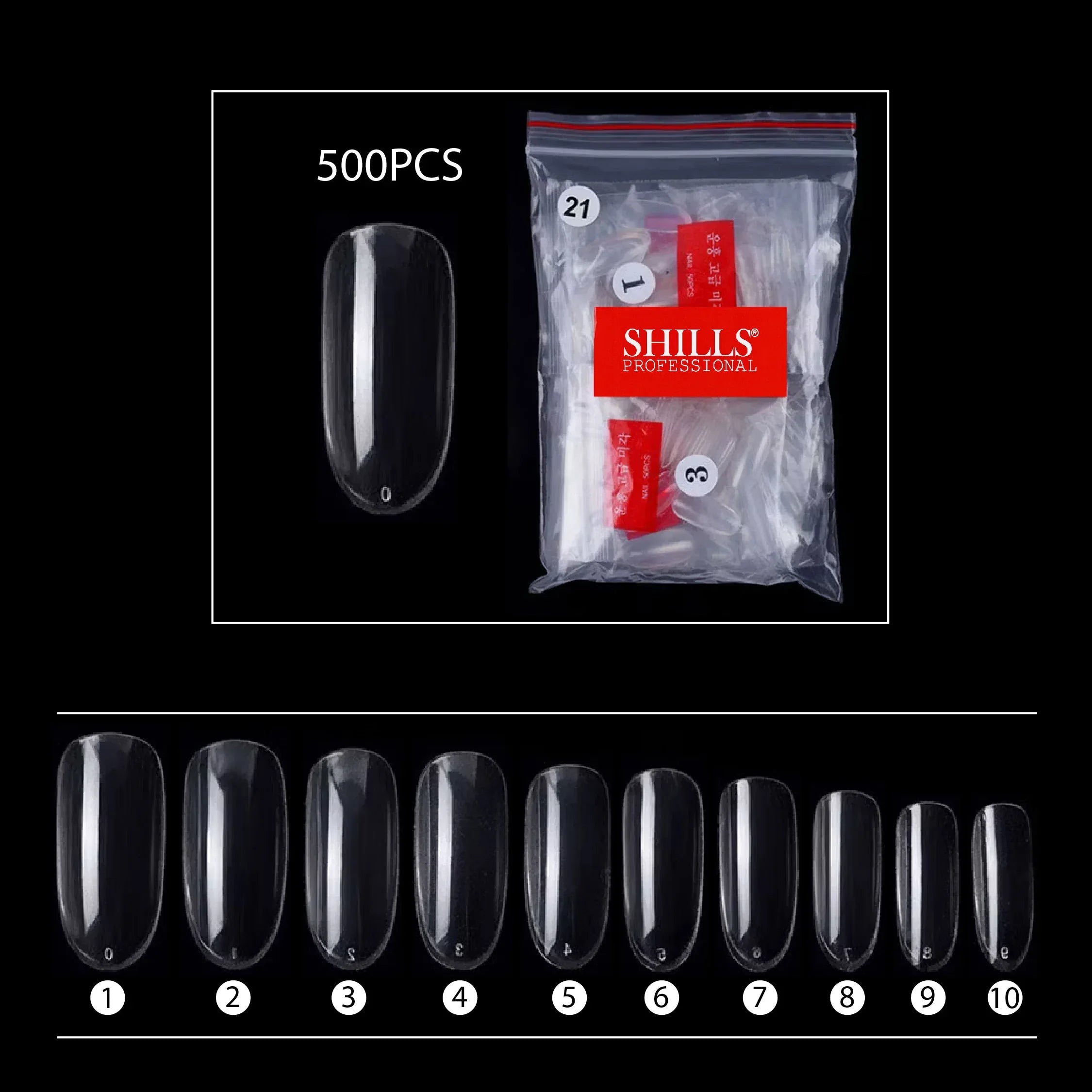 PKT 500pcs Oval Shape Nail Tips Clear - Shills Professional
