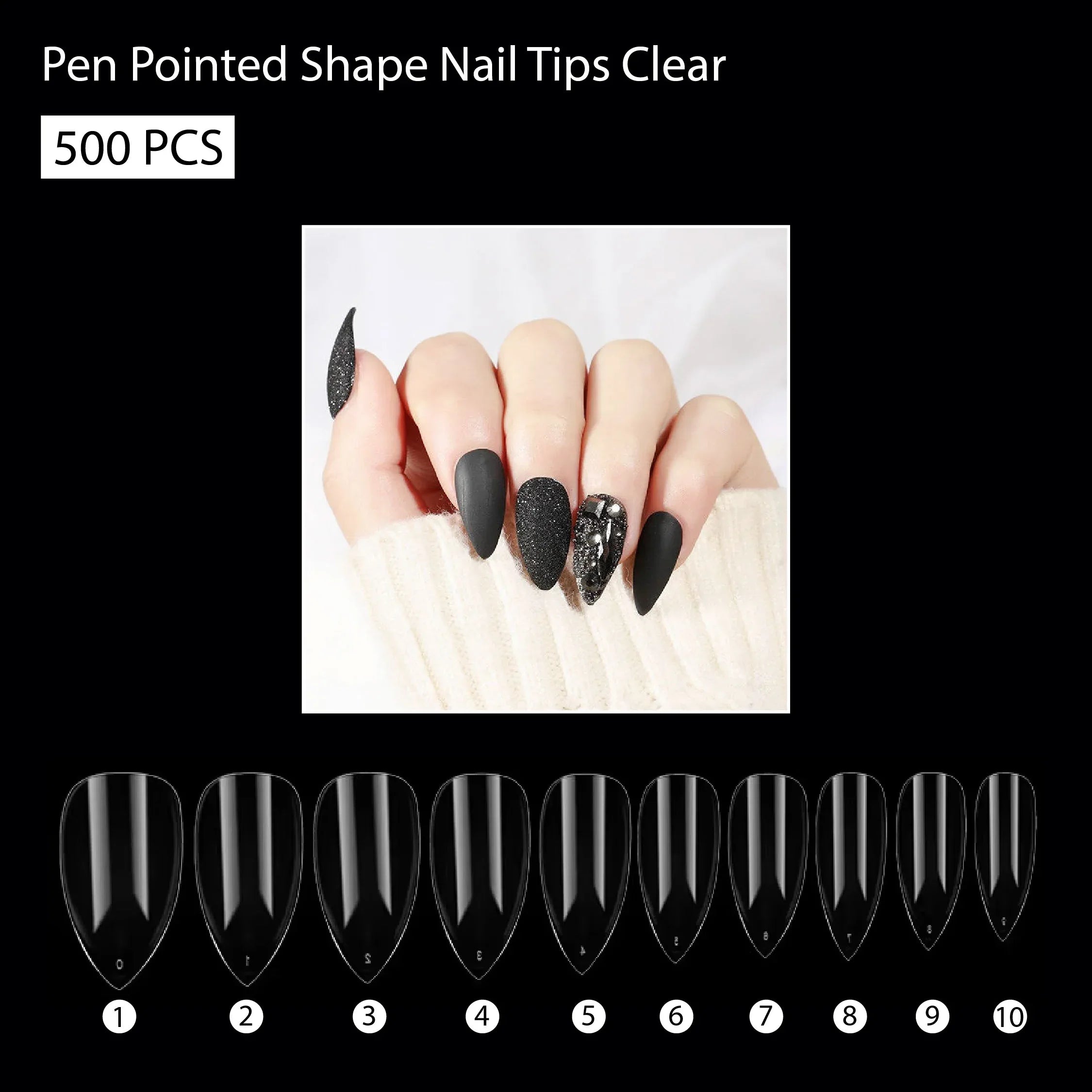 PKT 500pcs Pen Pointed Shape Nail Tips Natural - Shills Professional