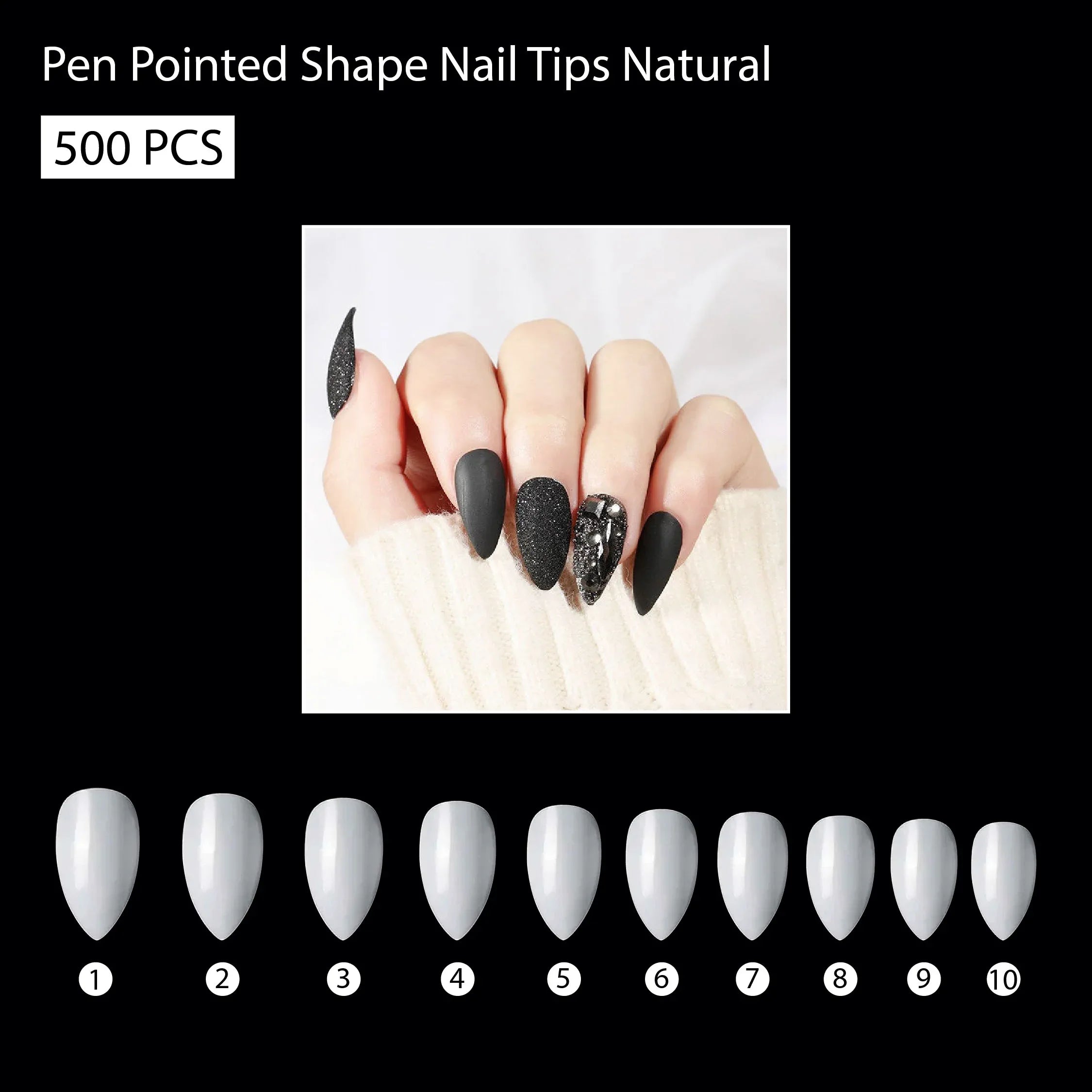 PKT 500pcs Pen Pointed Shape Nail Tips Natural - Shills Professional