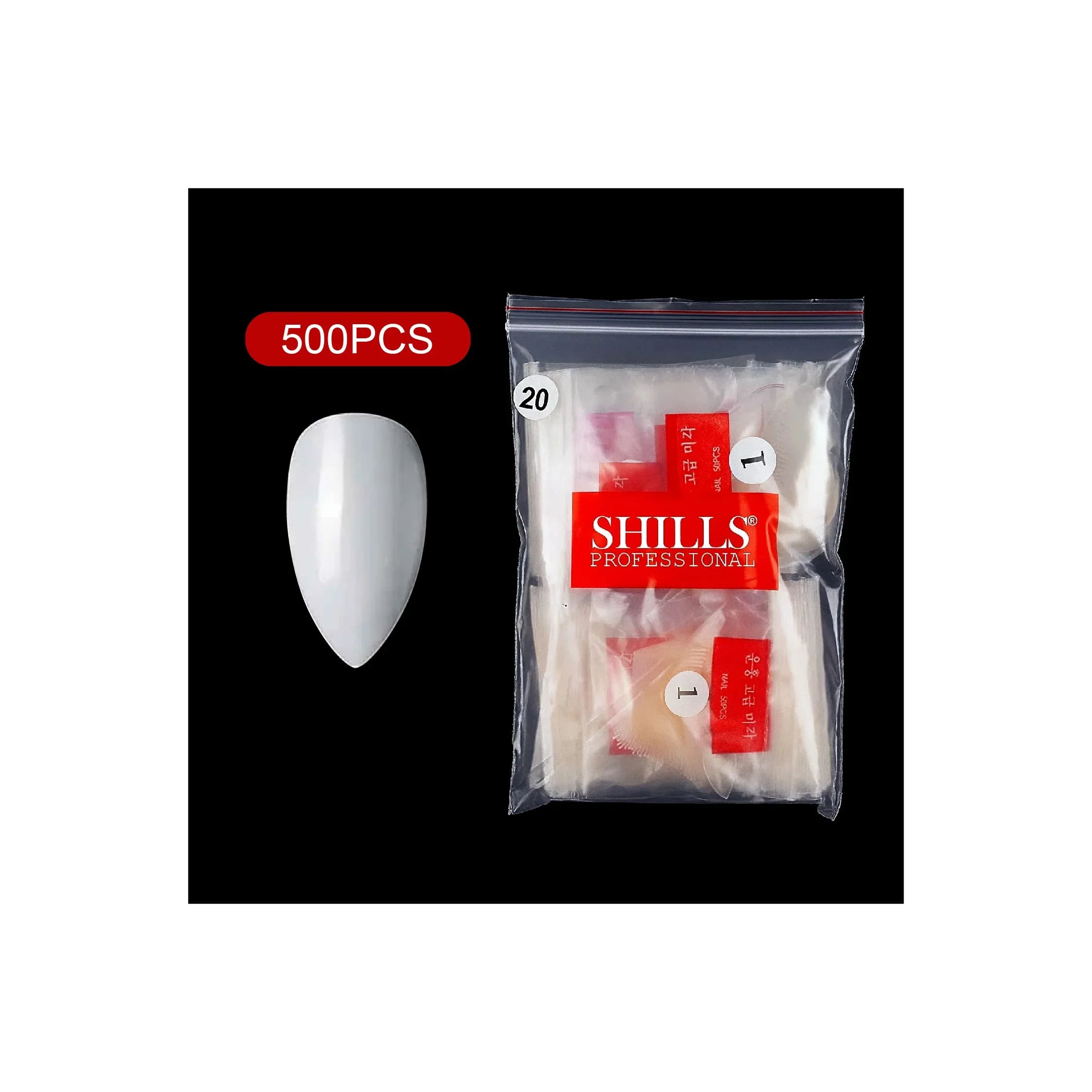 PKT 500pcs Pen Pointed Shape Nail Tips Natural - Shills Professional