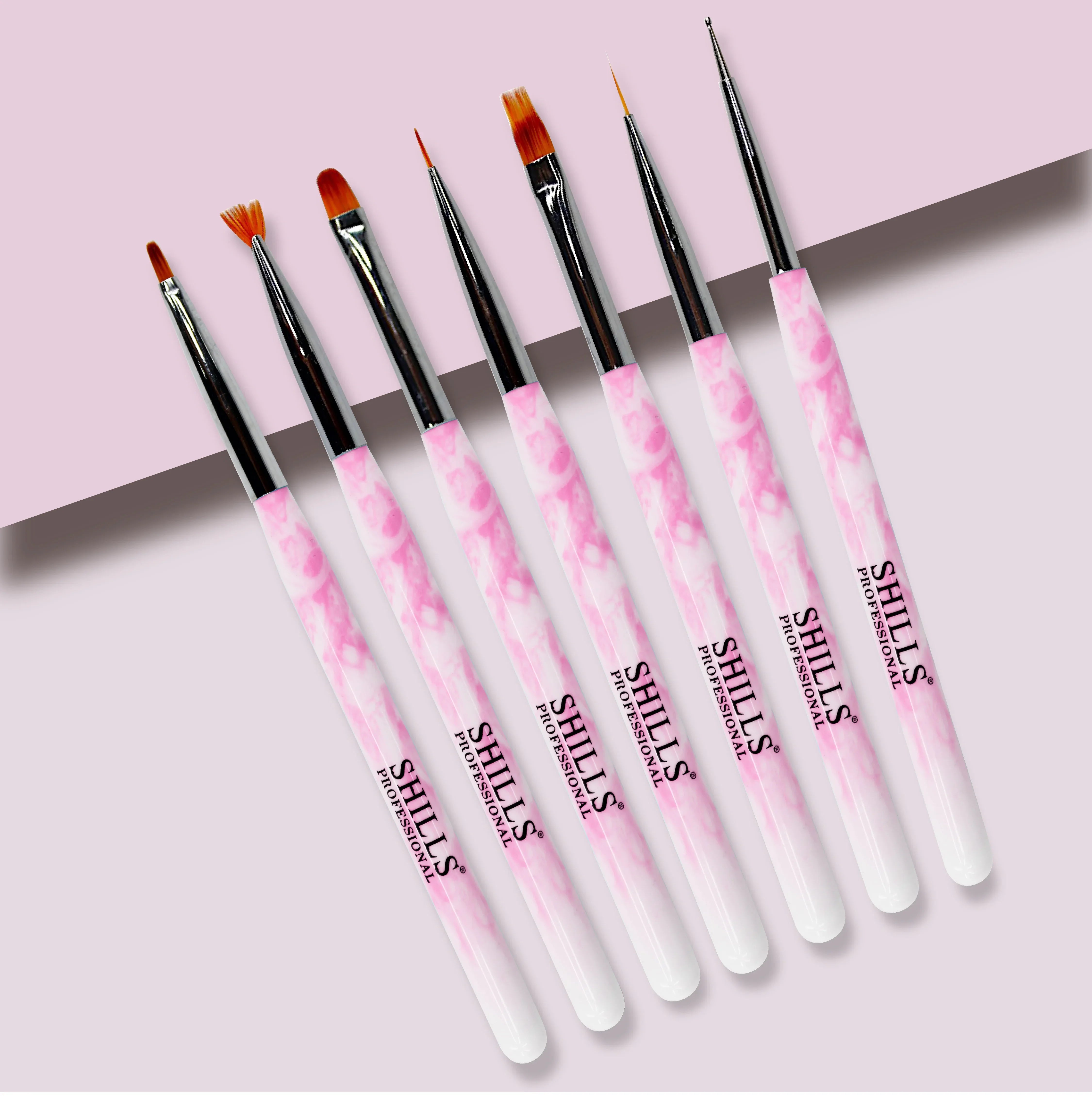 Nail Art Brush Set 7 Pcs Pink - Shills Professional