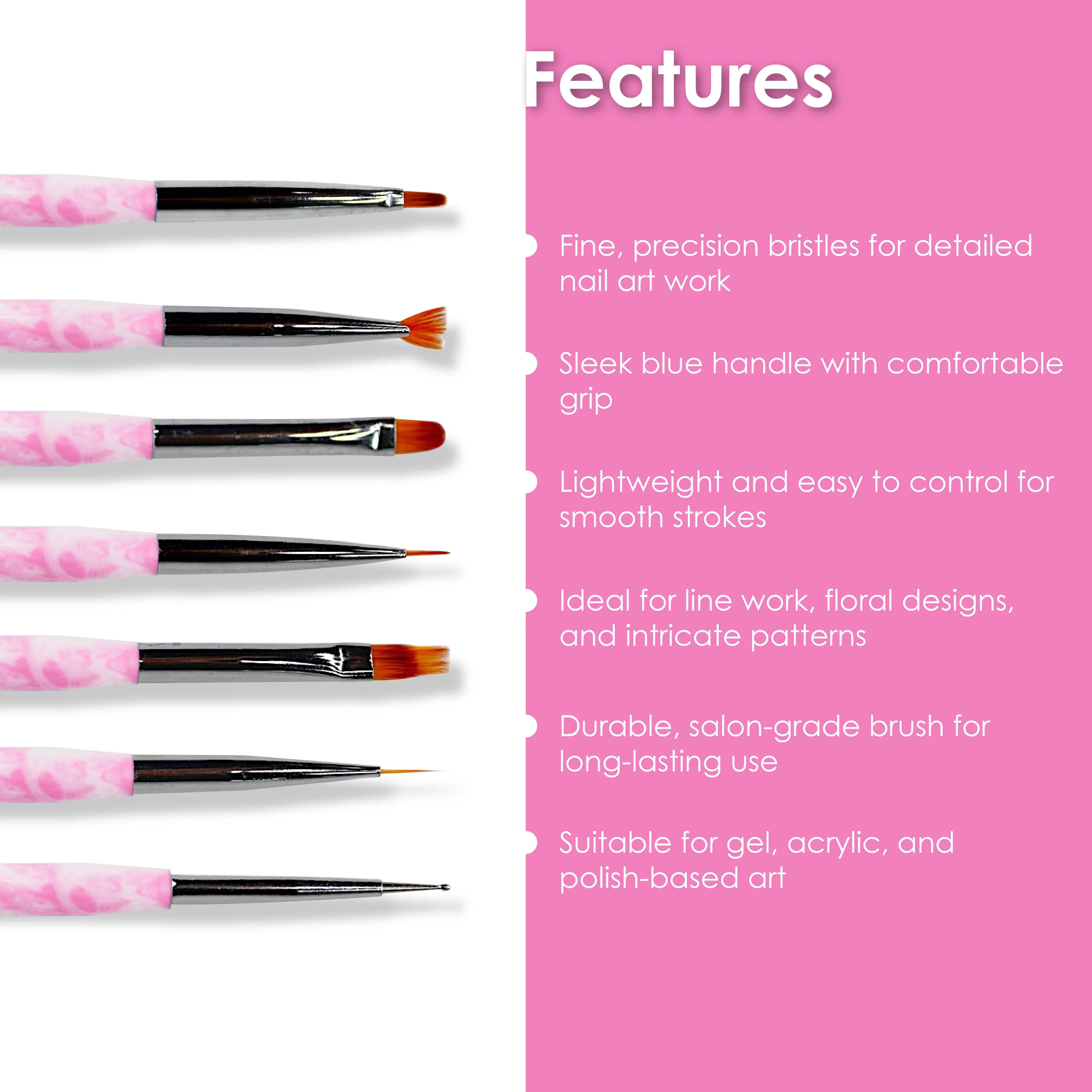 Nail Art Brush Set 7 Pcs Pink - Shills Professional