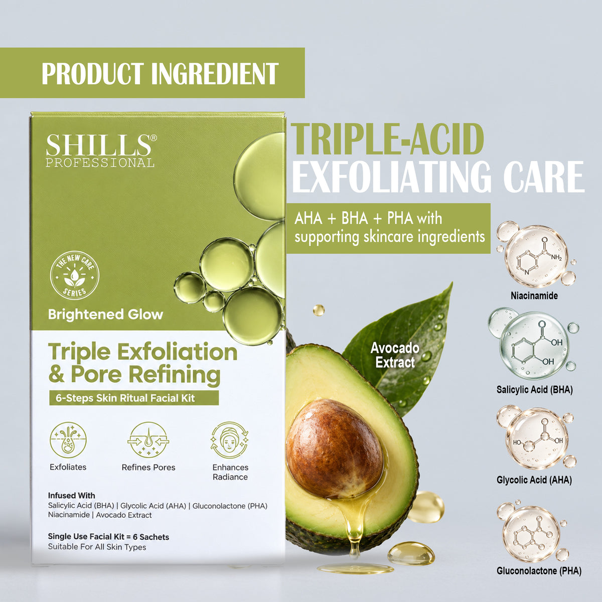 Brightened Glow Triple Exfoliation & Pore Refining Facial Kit | Shills
