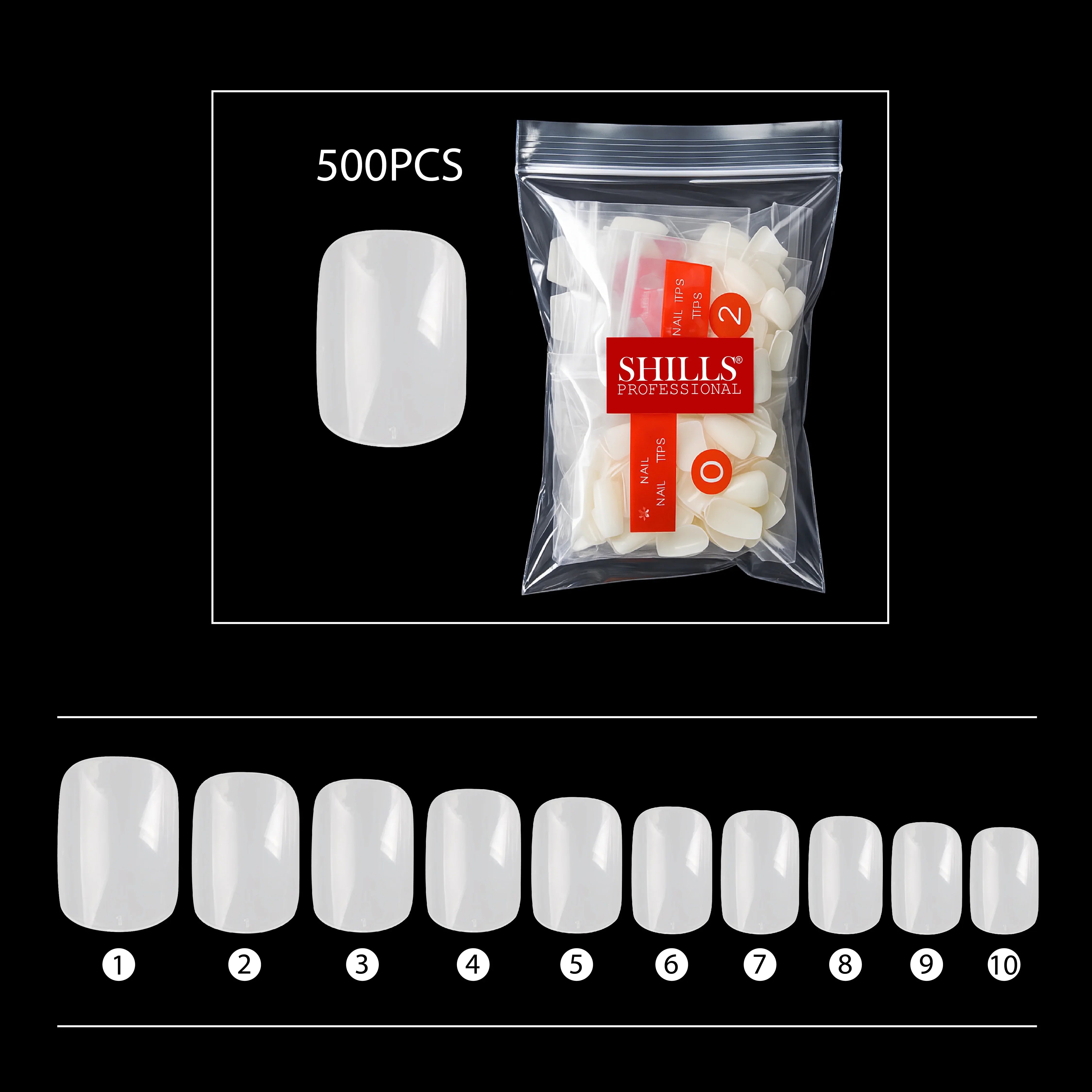 PKT 500pcs Medium Full Cover Nail Tips Natural - Shills Professional