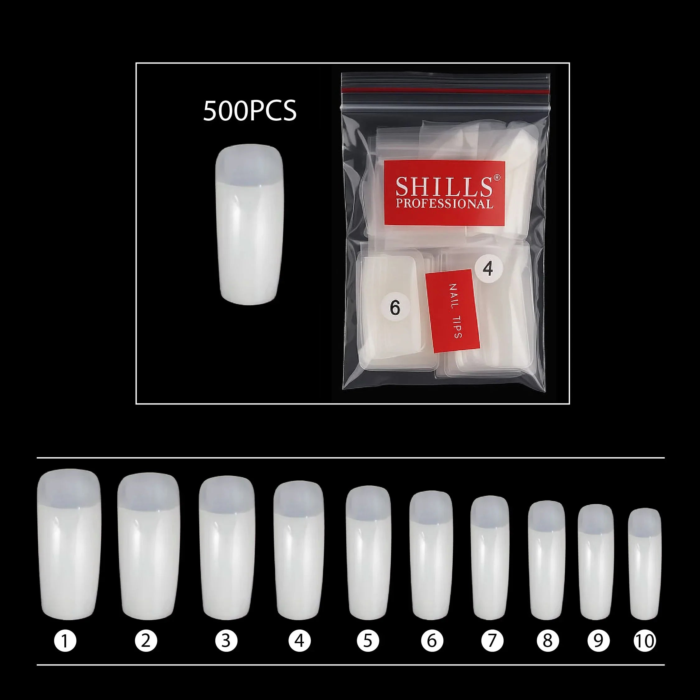 PKT 500pcs Long Half Cover Nail Tips Natural - Shills Professional