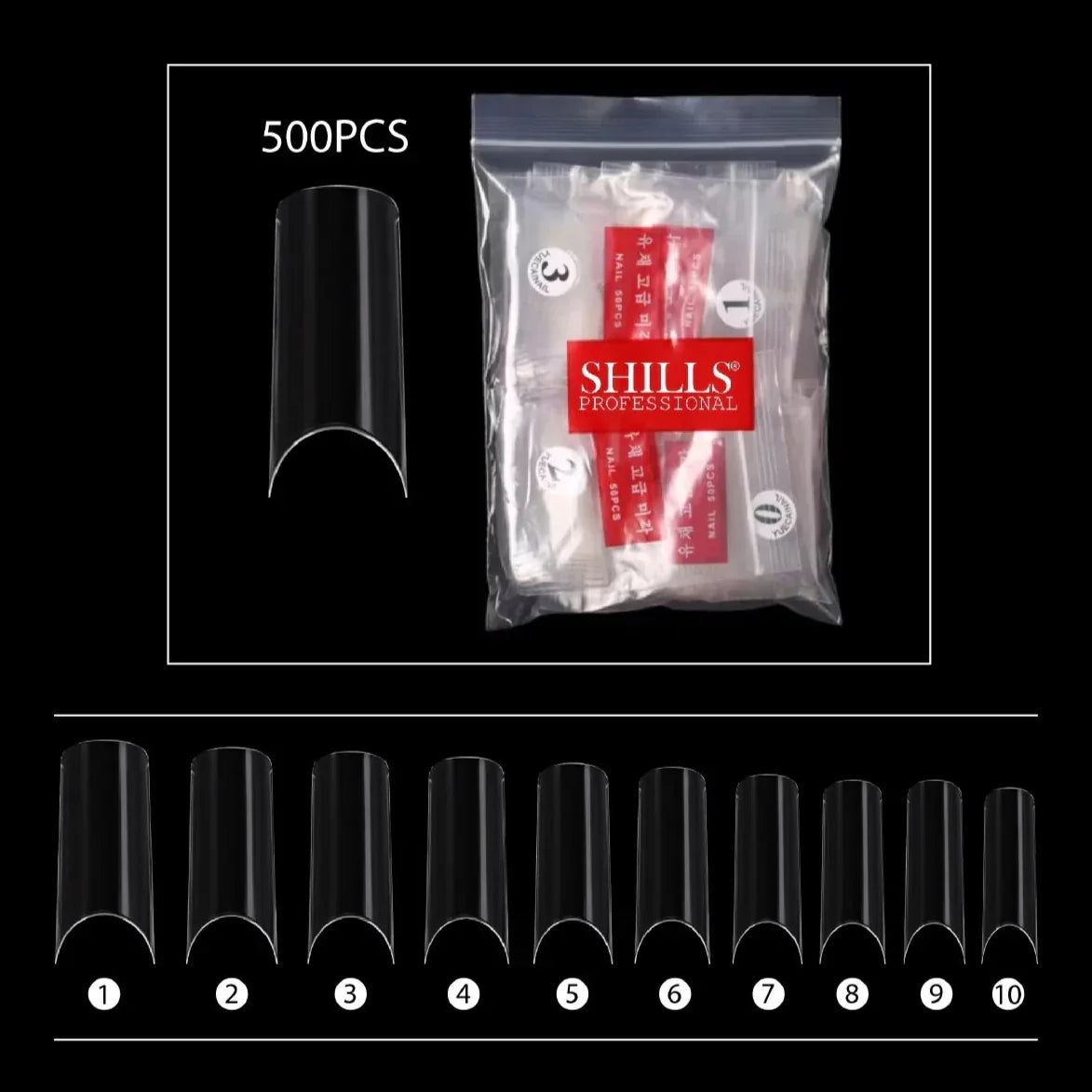 PKT 500pcs French Full Cover Nail Tips Clear - Shills Professional