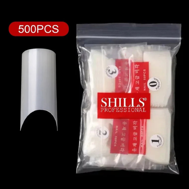 PKT 500pcs French Full Cover Nail Tips Natural - Shills Professional