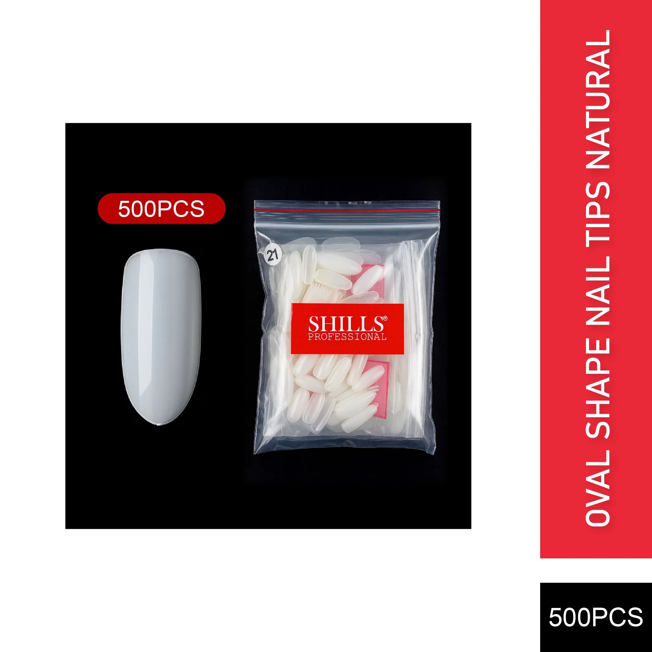 PKT 500pcs Oval Shape Nail Tips Natural - Shills Professional