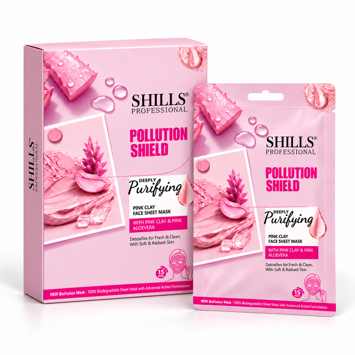 Shills Professional Pollution Shield Deeply Purifying Pink Clay Face Sheet Mask with Pink Aloe Vera | 25 g