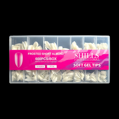 Frosted Short Almond Soft Gel Tips – 600pcs NATURAL