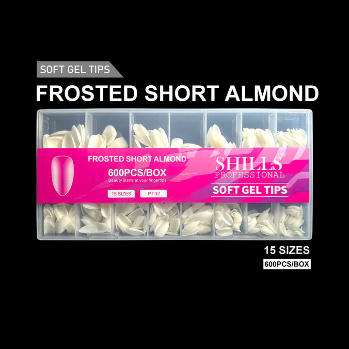 Frosted Short Almond Soft Gel Tips – 600pcs NATURAL