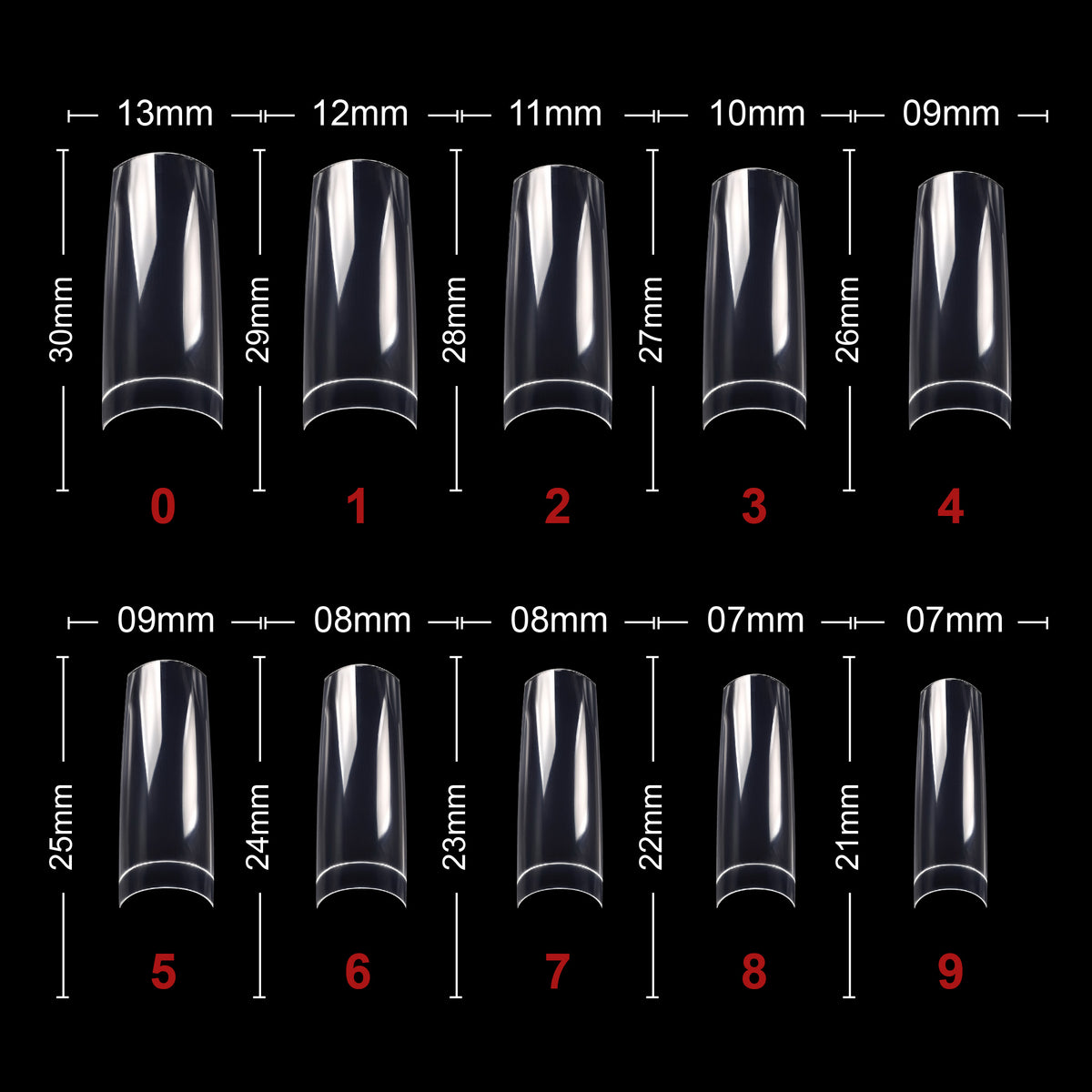 PKT 500pcs French Square Nail Tips Clear CLR