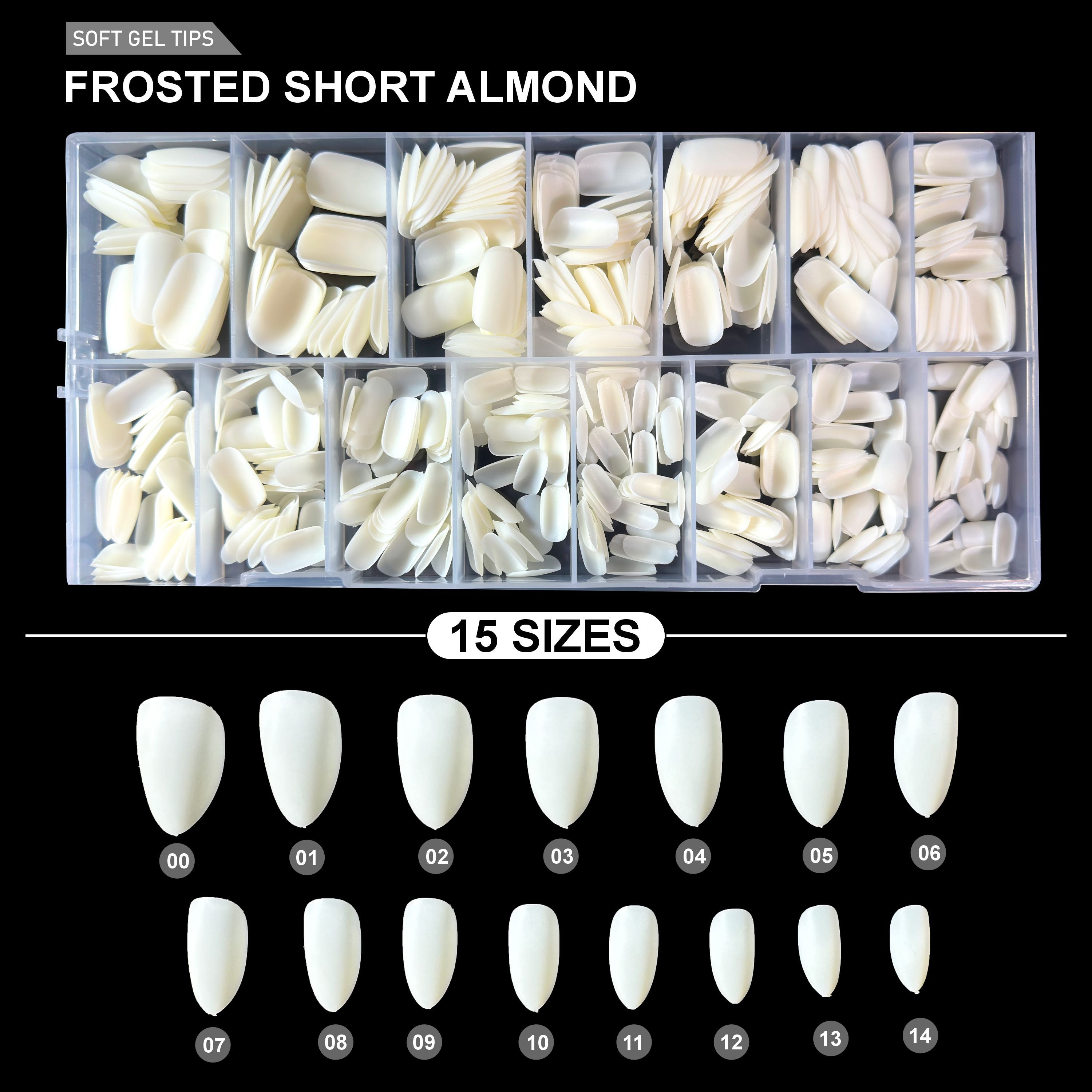 Frosted Short Almond Soft Gel Tips – 600pcs NATURAL