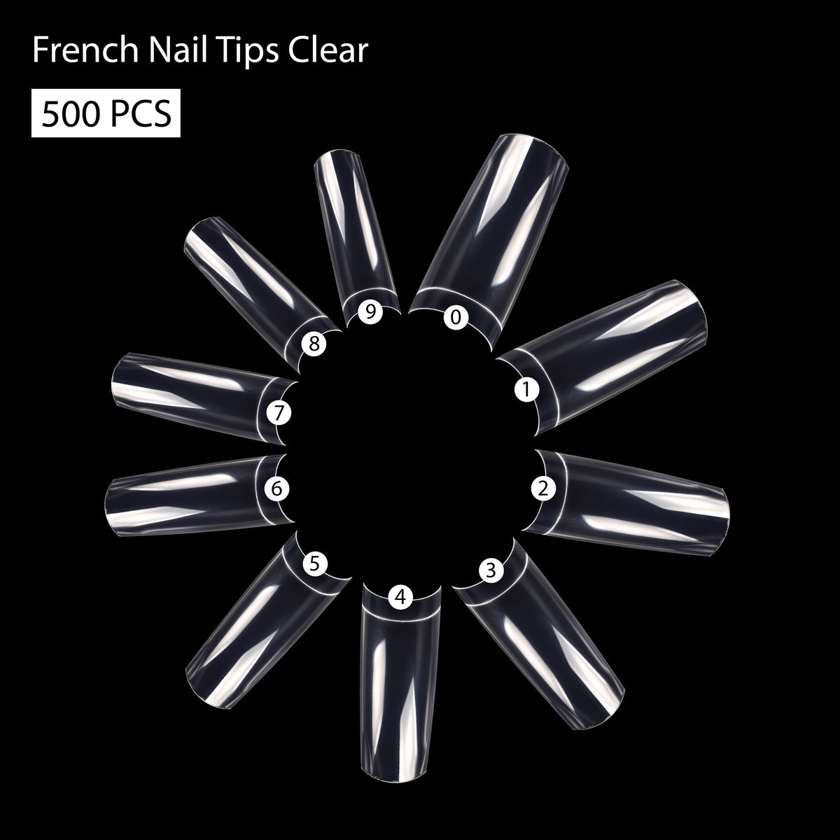 PKT 500pcs French Square Nail Tips Clear CLR