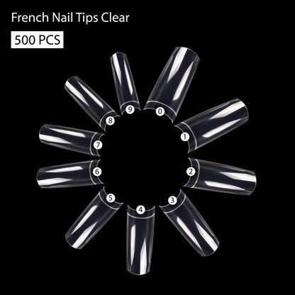 PKT 500pcs French Square Nail Tips Clear CLR