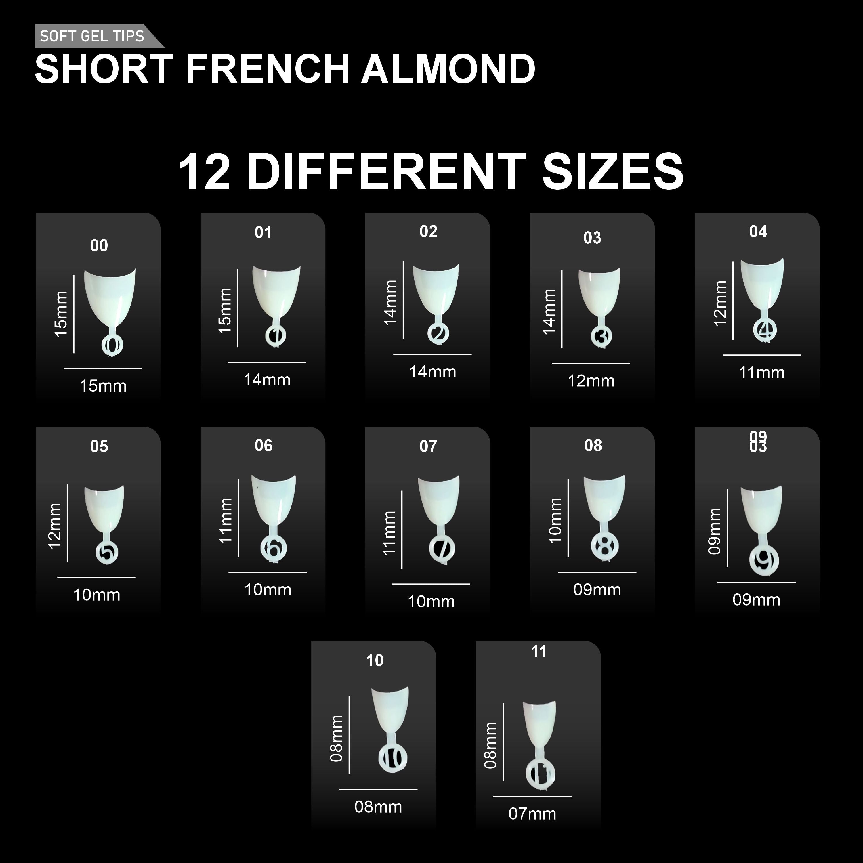 Short French Almond Soft Gel Tips – 600pcs NATURAL