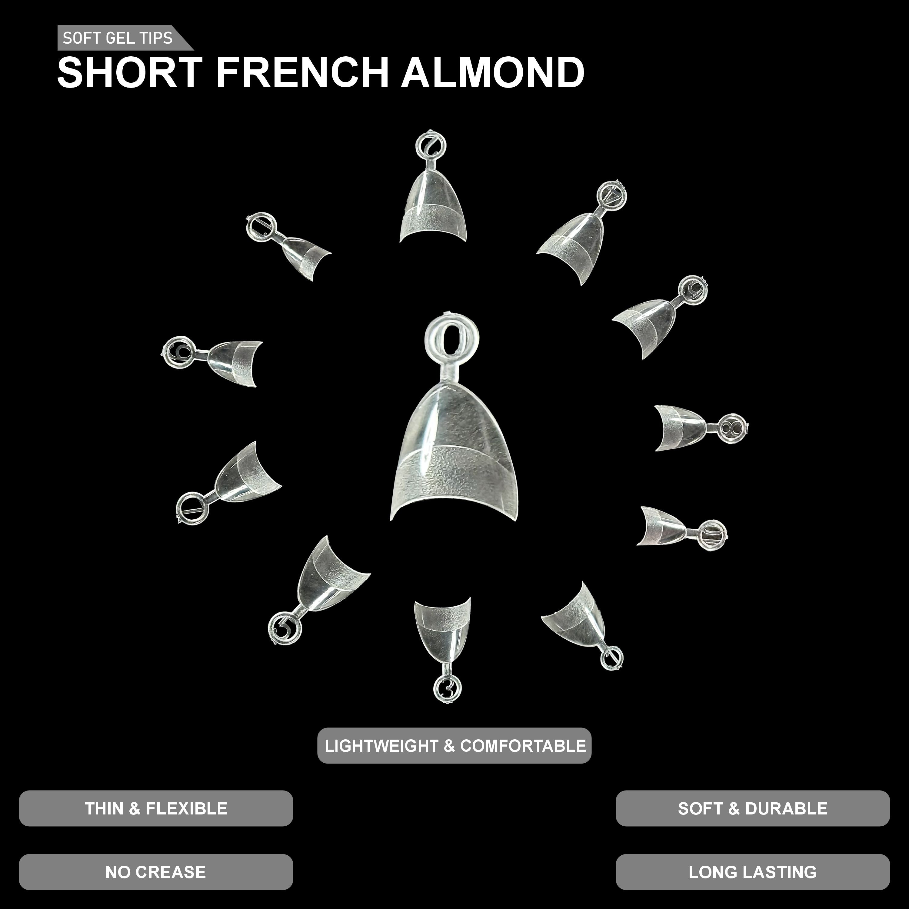 Short French Almond Soft Gel Tips – 600pcs CLEAR