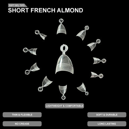 Short French Almond Soft Gel Tips – 600pcs CLEAR
