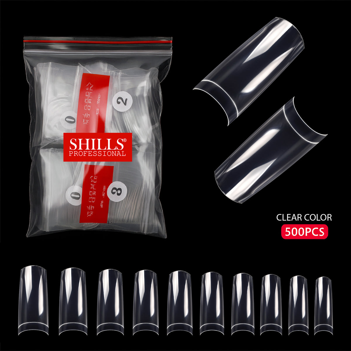 PKT 500pcs French Square Nail Tips Clear CLR