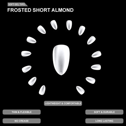 Frosted Short Almond Soft Gel Tips – 600pcs 15 sizes PT32 Clear