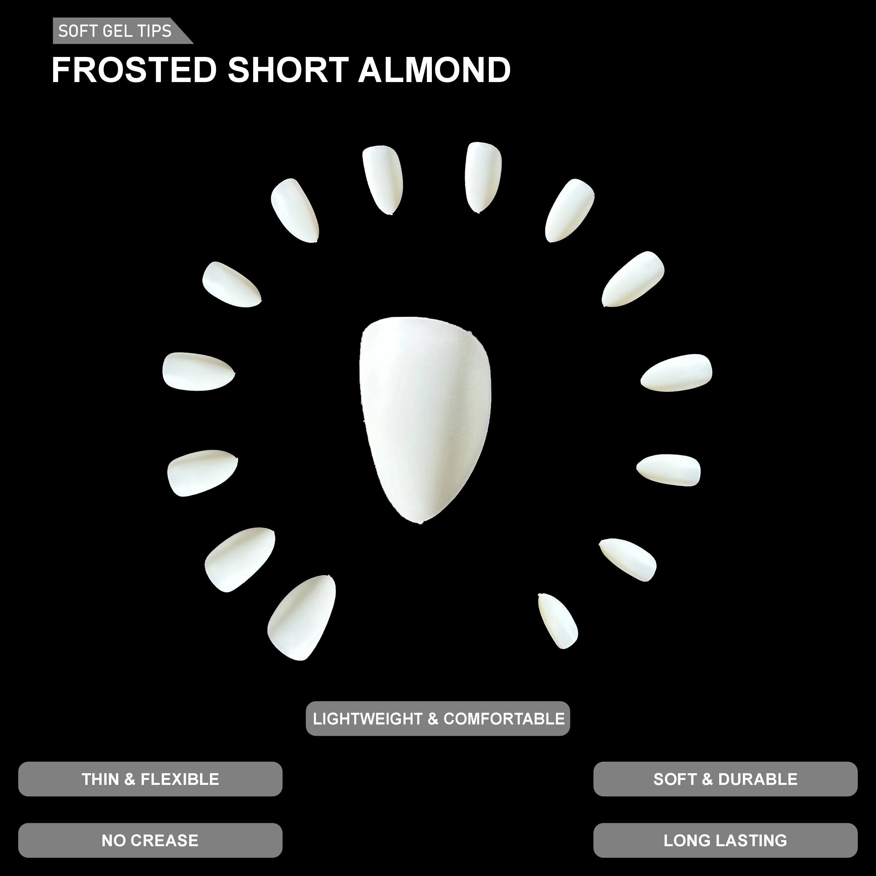Frosted Short Almond Soft Gel Tips – 600pcs NATURAL