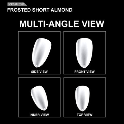 Frosted Short Almond Soft Gel Tips – 600pcs 15 sizes PT32 Clear