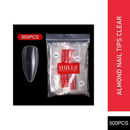 PKT 500pcs Almond Nail Tips Clear - Shills Professional
