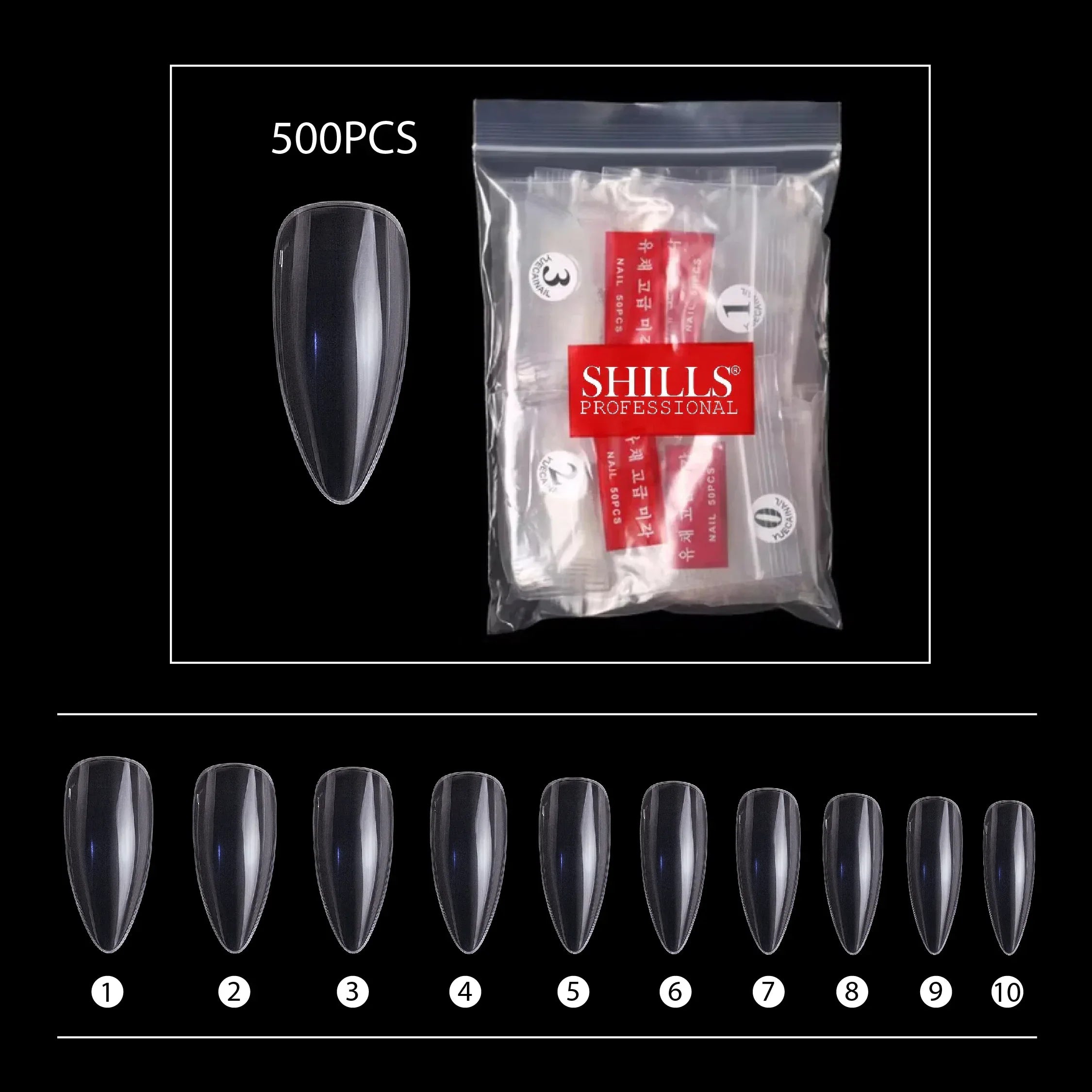 PKT 500pcs Almond Nail Tips Clear - Shills Professional