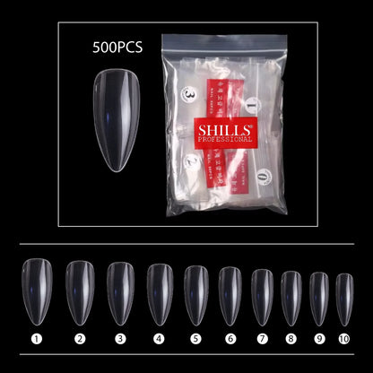 PKT 500pcs Almond Nail Tips Clear - Shills Professional