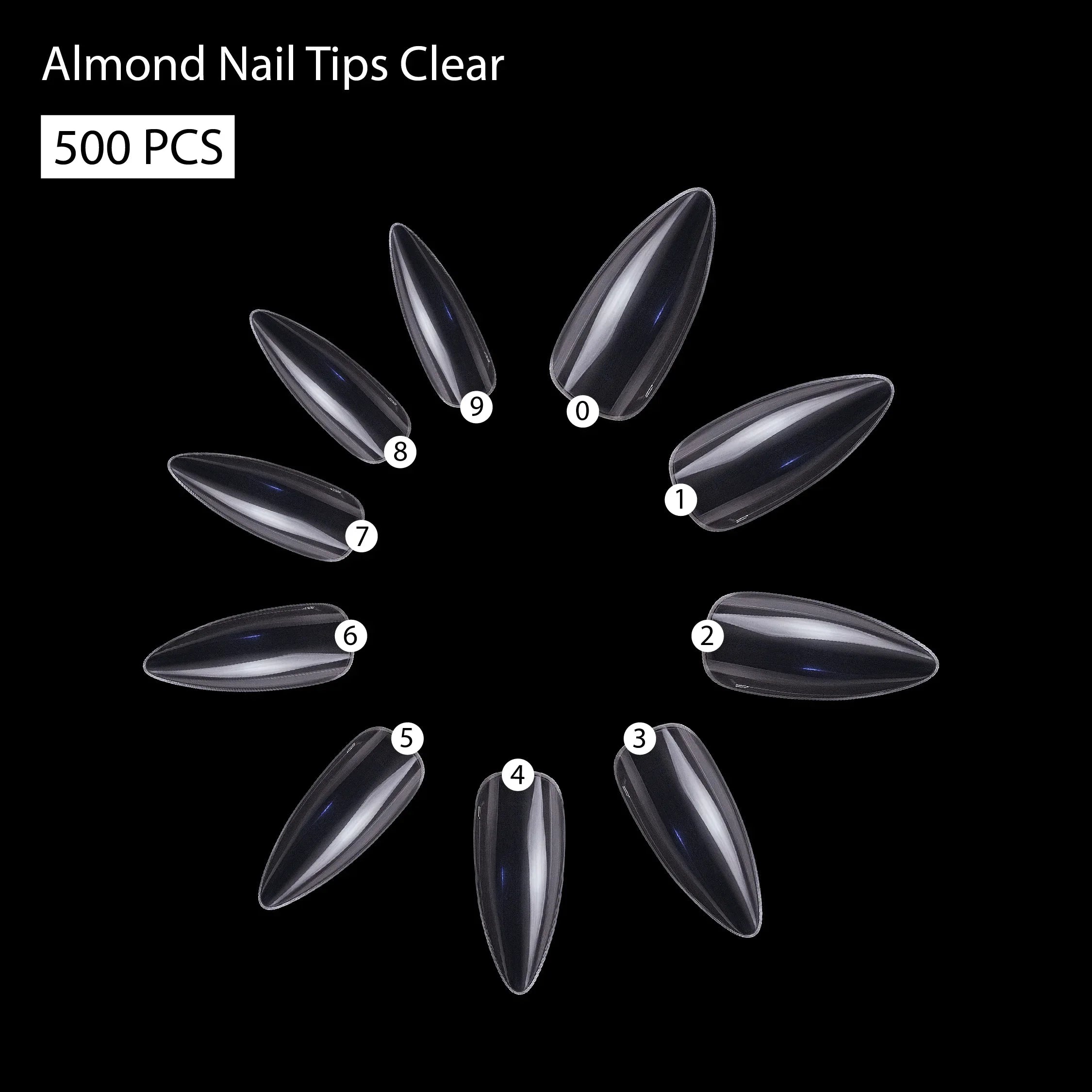 PKT 500pcs Almond Nail Tips Clear - Shills Professional