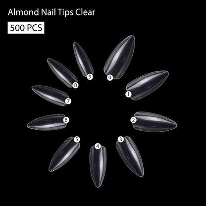 PKT 500pcs Almond Nail Tips Clear - Shills Professional