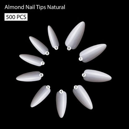 PKT 500pcs Almond Nail Tips Natural - Shills Professional