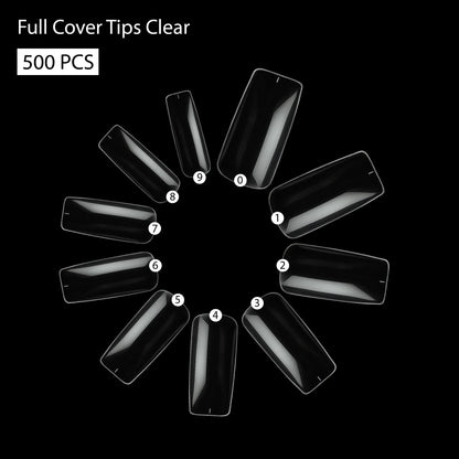PKT 500pcs Full Cover Tips-Clear - Shills Professional