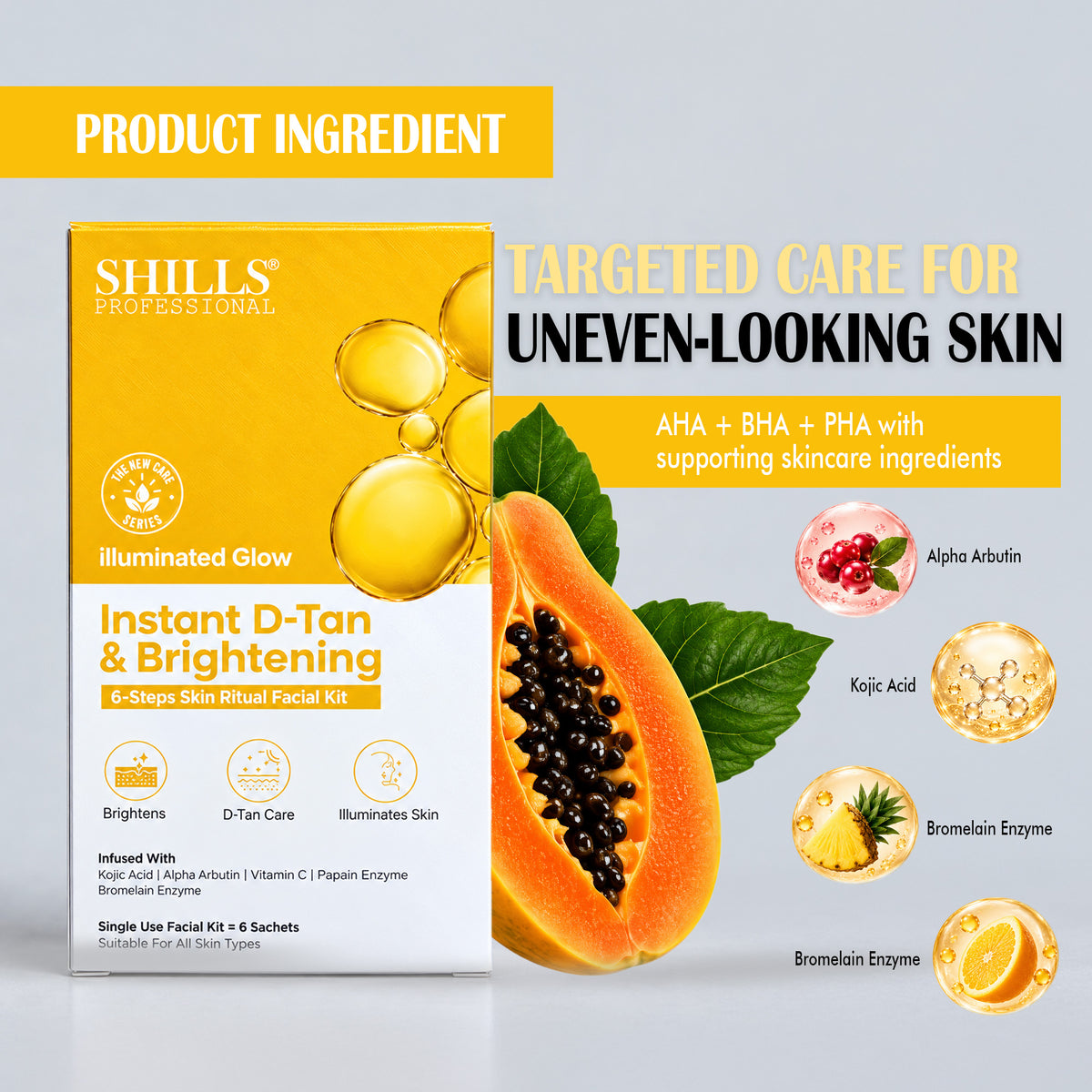 Illuminated Glow Instant De-Tan & Brightening Facial Kit | Shills