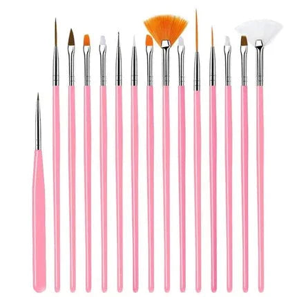 Nail Art Brush Set Pink 15Pcs - Shills Professional