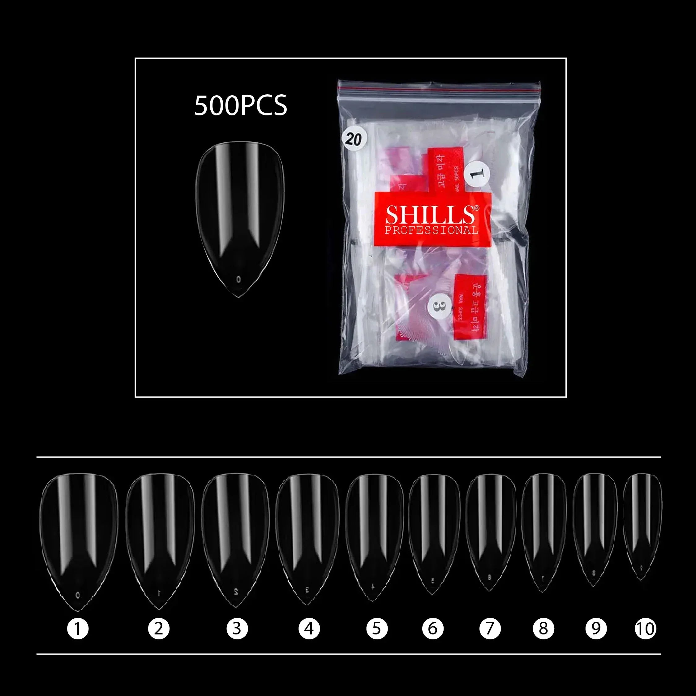 PKT 500pcs Pen Pointed Shape Nail Tips Natural - Shills Professional