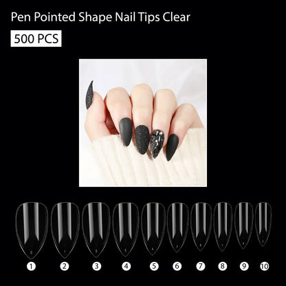 PKT 500pcs Pen Pointed Shape Nail Tips Natural - Shills Professional
