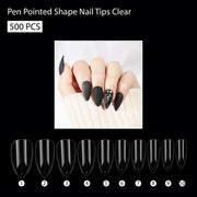 PKT 500pcs Pen Pointed Shape Nail Tips Natural