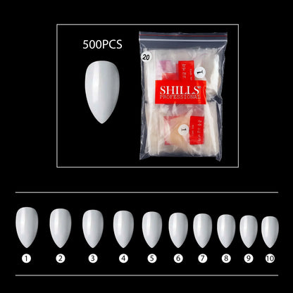 PKT 500pcs Pen Pointed Shape Nail Tips Natural - Shills Professional